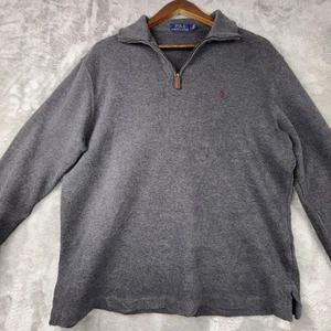 Polo Ralph Lauren Quarter Zip Pullover Sweater Mens Med Gray Cotton Maroon Pony - Picture 1 of 10