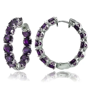 Sterling Silver African Amethyst 5mm Hoop Earrings - Picture 1 of 4