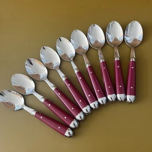 9 Teaspoons PALETTE Cranberry by Oneida Stainless Flatware Plastic NEW - Picture 1 of 4