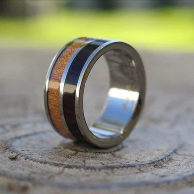 Alianza de anillo de boda de titanio de madera de joyería de diseño hawaiano de Hawaii 6 mm TRJP-1005-10 Foto 1 de 4