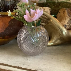 Mini Rose Bowl Duncan & Sons diamond tint lavender glass bud vase 3" cottagecore - Picture 1 of 9
