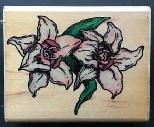 ORCHID GARDEN FLOWER BLOOMS SIGN SYMBOL Rubber Stampede Wood Rubber Stamp - Picture 1 of 4