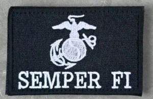 SEMPER FI MARINES USMC MARINE CORPS INSIGNIA BLACK TACTICAL MILITARY HOOK PATCH - Picture 1 of 3