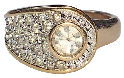 Vintage Park Lane Cubic Zirconia Pave Cluster Goldtone Buckle Headlight Ring SZ6 - Image 1 of 4