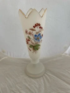 Tall High Victorian Hand Painted Satin Glass Vase Circa 1870 - Picture 1 of 7
