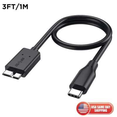 3ft Micro B to USB Type C 3.1 External Hard Drive Cable Cord MacBook Seagate WD - Image 1 of 4
