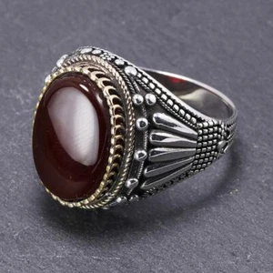 Bague pierre homme argent massif 925 pas cher Agate Naturelle vert rouge marron - Imagen 1 de 15