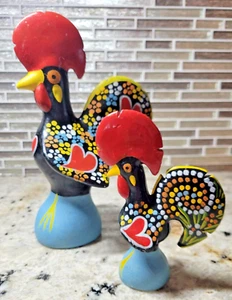 Portugal Roosters 2 Ceramic Figurine Handpainted Bird Statue Euro Spanish Azule - Picture 1 of 11
