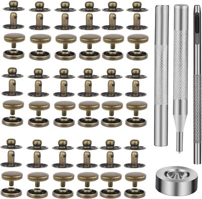 Kit de 50 juegos de sujetadores a presión de cuero 10/12/15 mm kit de botones a presión de metal con herramientas Foto 1 de 4