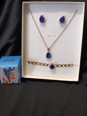 Conjunto de brincos e brincos de cristal com strass azul concurso de casamento - Imagem 1 de 2