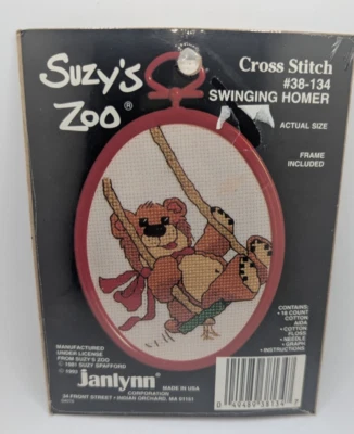 "Swinging Homer" 3x4" Suzy's Zoo  Janlynn Counted Cross Stitch '93 - Image 1 of 2