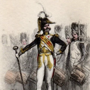 c.1900 French Imperial Guard Grenadiers Drum Major Hand Colored Postcard Raffet - Picture 1 of 3