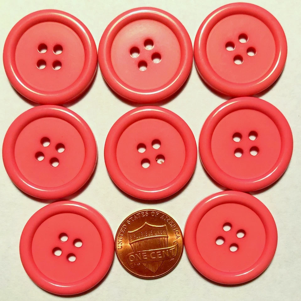 8 Large Shiny Pink Plastic Sew-through Coat Buttons 1" 25.7mm 9966 - Image 1 of 1