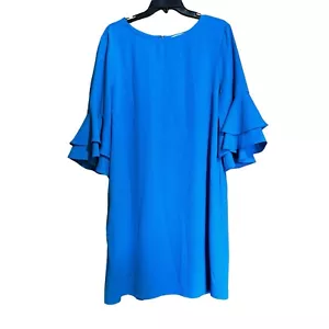 Etuikleid mit weicher Umrandung Damen groß blau Stufen Rüschenärmel Cocktail - Bild 1 von 8