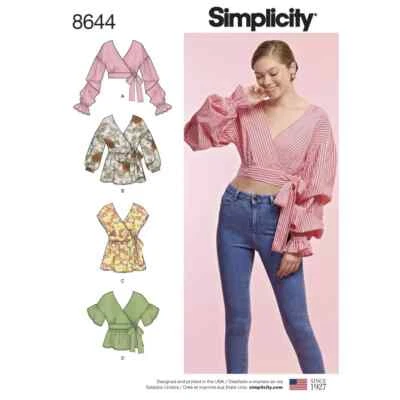 SIMPLICITY 8644 MISSES WRAP TOP Sewing Pattern Size 16 - 24 Skill: AVERAGE - Image 1 of 3