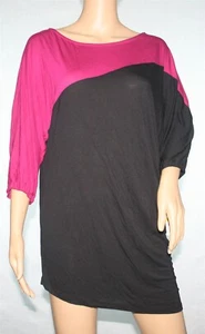 Black Asymmetrical T-Shirt 3/4 Berry Purple Top & Gathered Cuffs Size M - Picture 1 of 6