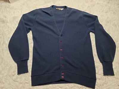 Jantzen Cardigan XLT Blue Grandpa Sweater V-Neck Mr. Rogers Red Buttons USA VTG - Image 1 of 4
