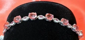 SALMON QUARTZ,GARNET,ZIRCON PLATINUM O/STERLING SILVER BRACELET 7.5" 38.77cts. - Picture 1 of 12