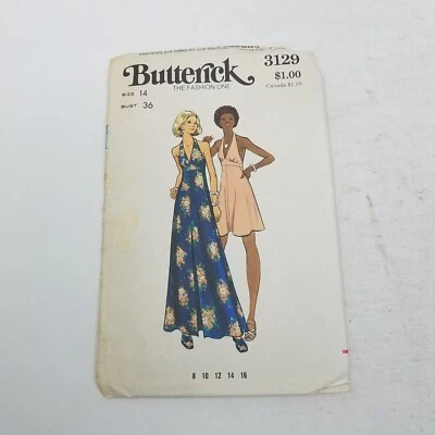 Butterick Sewing Pattern 3129 High Waisted Halter Flared Dress Womens 14 Bust 36 - Image 1 of 4