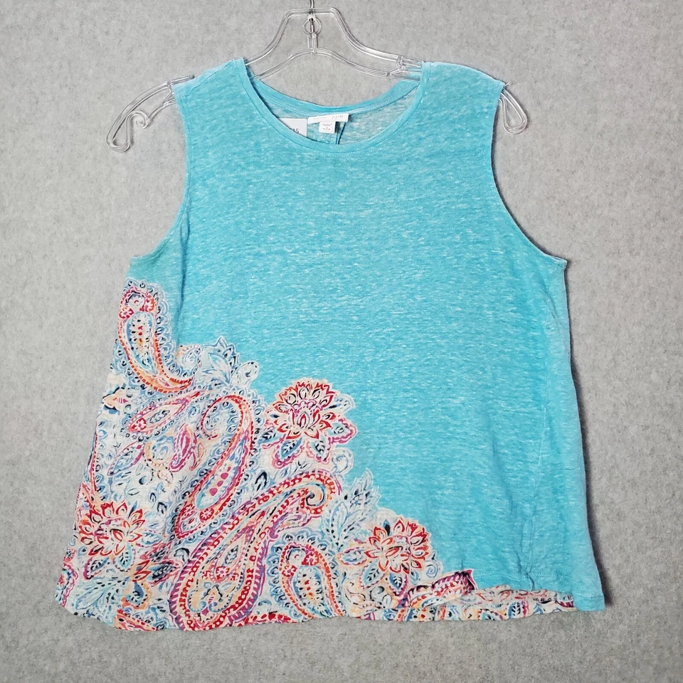 J JIll женщин Топ PS синий любовь льняной без рукавов бак пейсли графический повседневный - Изображение 1 из 4