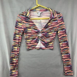 New Rue21 Multicolor Long Sleeve Crop Blouse Young Adult Size XS Women Cute - Picture 1 of 12