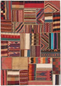 Kelim Patchwork Handgewebter 205x146 cm-Perserteppich,Rug,Orient,kilim,Carpet - Bild 1 von 8