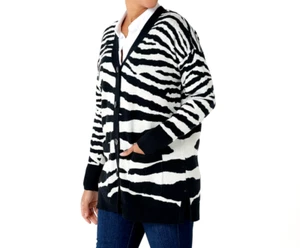 π Cardigan Isaac Mizrahi Zebra Jacquard con bottoni davanti - NERO, GRANDE - Foto 1 di 1