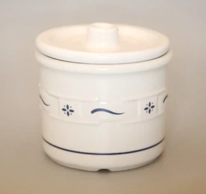 Longaberger Pottery Woven Traditions Blue Large Condiment Crock Lid Canister - Picture 1 of 4