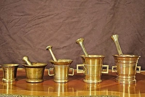 Rare Antique solid bronze collection of ancient pestle mortar 1700’s heavy brass - Picture 1 of 12