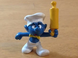 Vintage Smurf Head Cook with Rolling pin Schleich 1977 Peyo - Picture 1 of 3