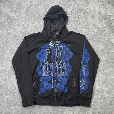 VTG Fox Racing Hoodie Womens Extra Large Black AOP y2K Grunge 90s Motocross - Image 1 of 4