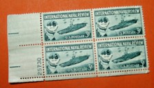 1957 International Naval Review 3 Cent U.S. Block of 4 Stamps (No. 6) 