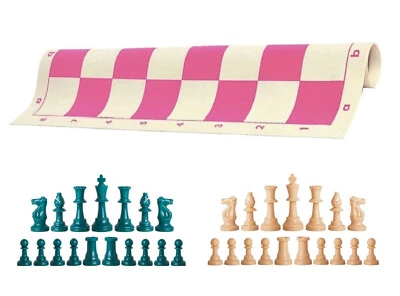 Piezas de ajedrez Aqua & Natural tablero de vinilo rosa de 20" - juego de ajedrez de triple peso Foto 1 de 4