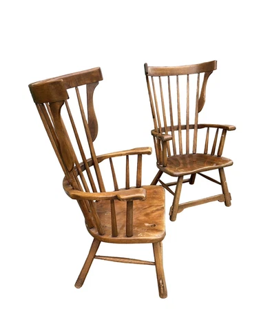 Vintage Herman DeVries Pair Wingback Chairs Sikes Maple Craftsman 1930s Cover