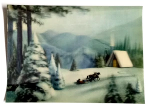 Sleigh Ride Horses Christmas Lenticular Postcard 3D Asahi Japan Scenic View UNP - Picture 1 of 2