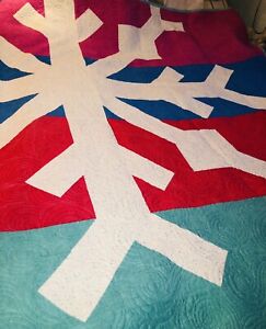 Home Made Modern Abstract Snowflake Quilt Coverlet Throw Blanket 58X70" Red Blue