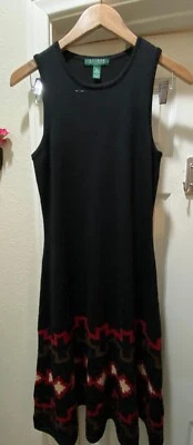 LAUREN BY RALPH LAUREN Black Sleeveless Dress Aztec Wool Petite Medium EUC - Image 1 of 4