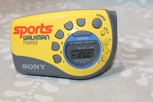 SONY WALKMAN VINTAGE SRF-M78 YELLOW SPORTS AM FM RADIO, WRIST STRAP TESTED WORKS - Picture 1 of 15