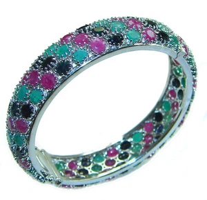 Spectacular authentic Ruby Sapphire Emerald .925 Sterling Silver handmade bang - Picture 1 of 3