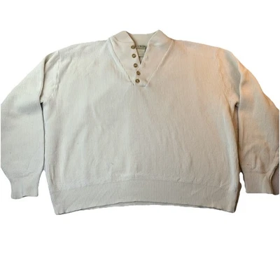 Vintage L.L. Bean Men’s 2XL 5 Button Henley Sweater Cream USA Made Preppy Knit - Image 1 of 4