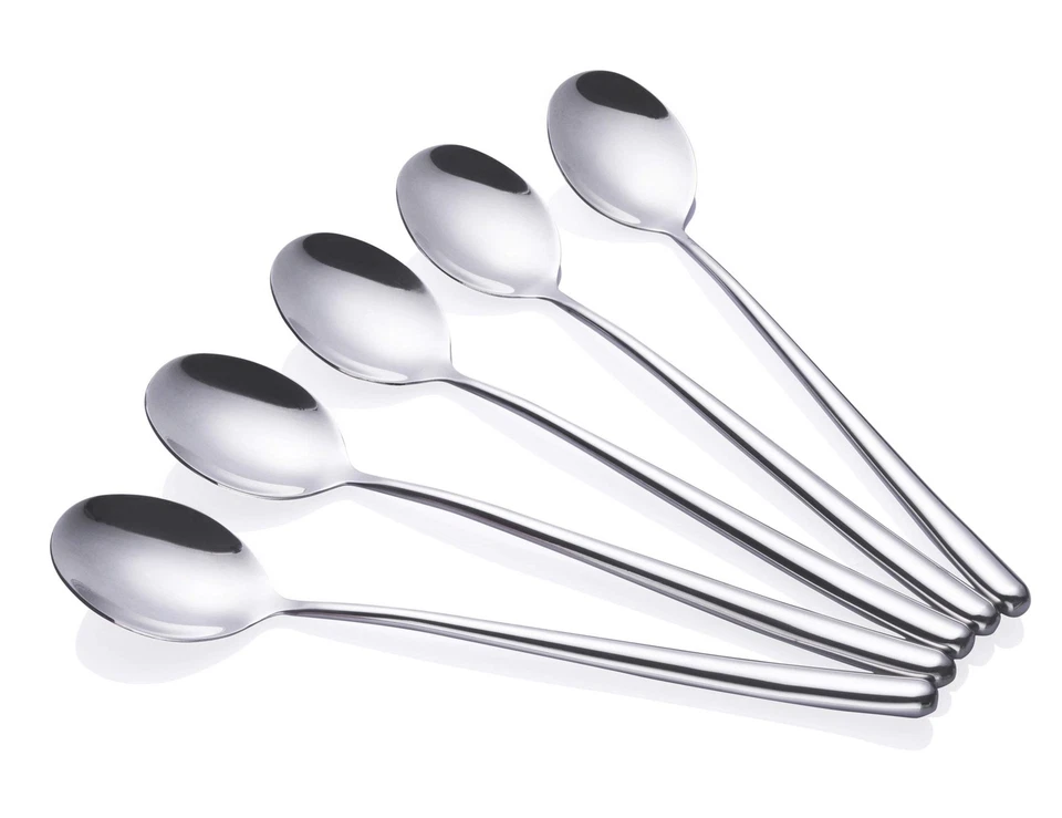 Spoons Pack of 5 Long Handled Soup Silver 8.7x1.6 Inches Flatware Silverware Bar