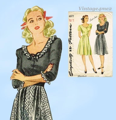 Simplicity 4977: 1940s Uncut Misses Easy WWII Dress 34B Vintage Sewing Pattern - Image 1 of 4