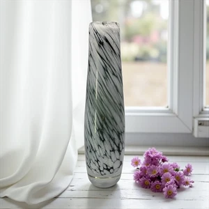 Murano Stil Kunstglas Vase weiß & schwarz Wirbel 23 cm - sehr guter Zustand - Bild 1 von 6