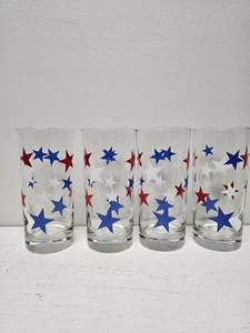 Libbey Patriotic Red White And Blue Star Glasses Beautiful - Picture 1 of 5