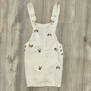 Forever 21 White Floral Denim Overalls Dress 100% Cotton Shortalls Skirt Size M - Picture 1 of 6