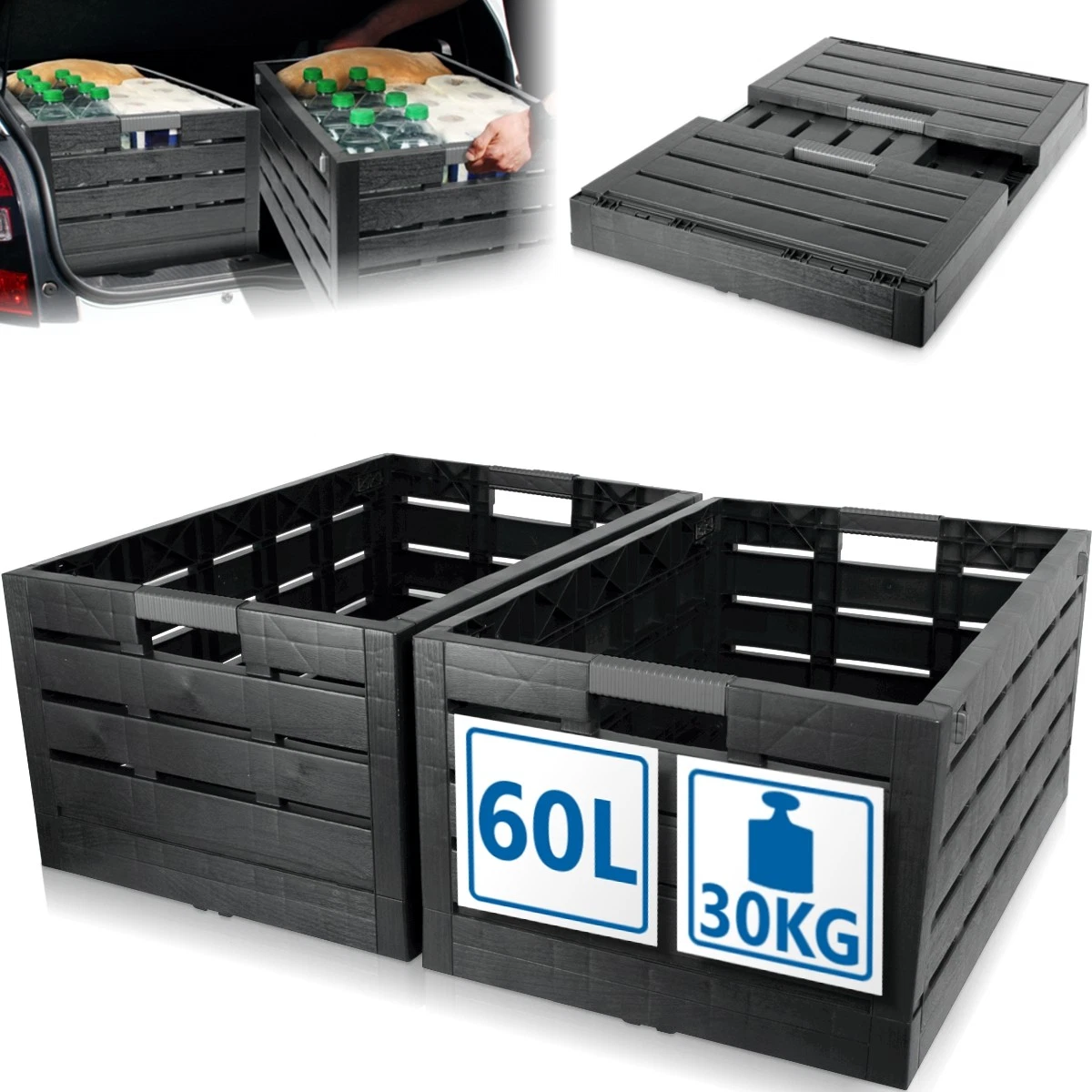 2 Klappboxen Aus Kunststoff – Faltbar, 16 Liter, Stabil & Platzsparend (34,5 X 29,5 X 26,4 Cm)