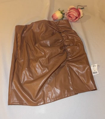 New triple seven Ruched Vegan/Faux Leather Skirt Women’s Size Medium Brown - Image 1 of 4