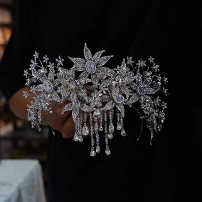 Gran Princesa Cristal Novia Tiaras Corona Circón Boda Circón Tocado Foto 1 de 4