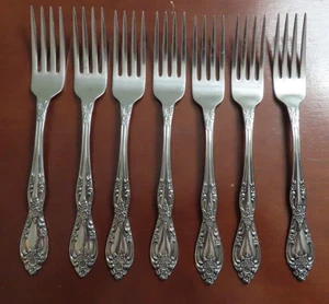 Oneida GALVESTON Set of 7 Dinner Forks Profile Stainless Flatware Lot X - Picture 1 of 5