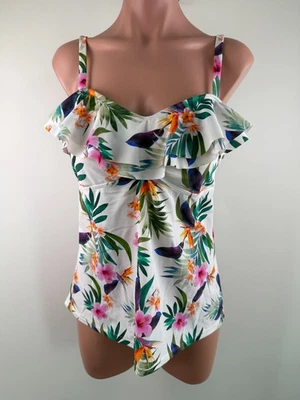 Island Escape Ruffle Tropical Print Tahiti Tankini Top  Multicolor  Size 14  NWT - Image 1 of 4
